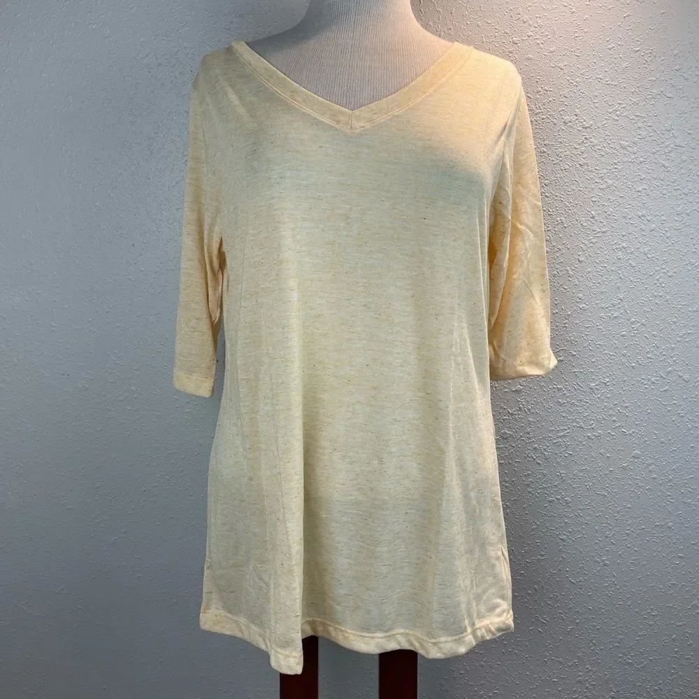 NWT Artisans Womens Yellow 3/4 Sleeve V-Neck Top Size L